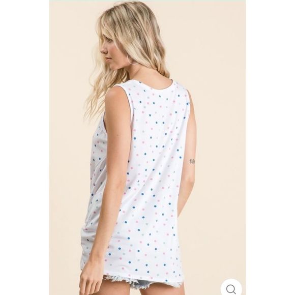 Polka Dot Twisted Hem Keyhole Tank - Picture 8 of 8